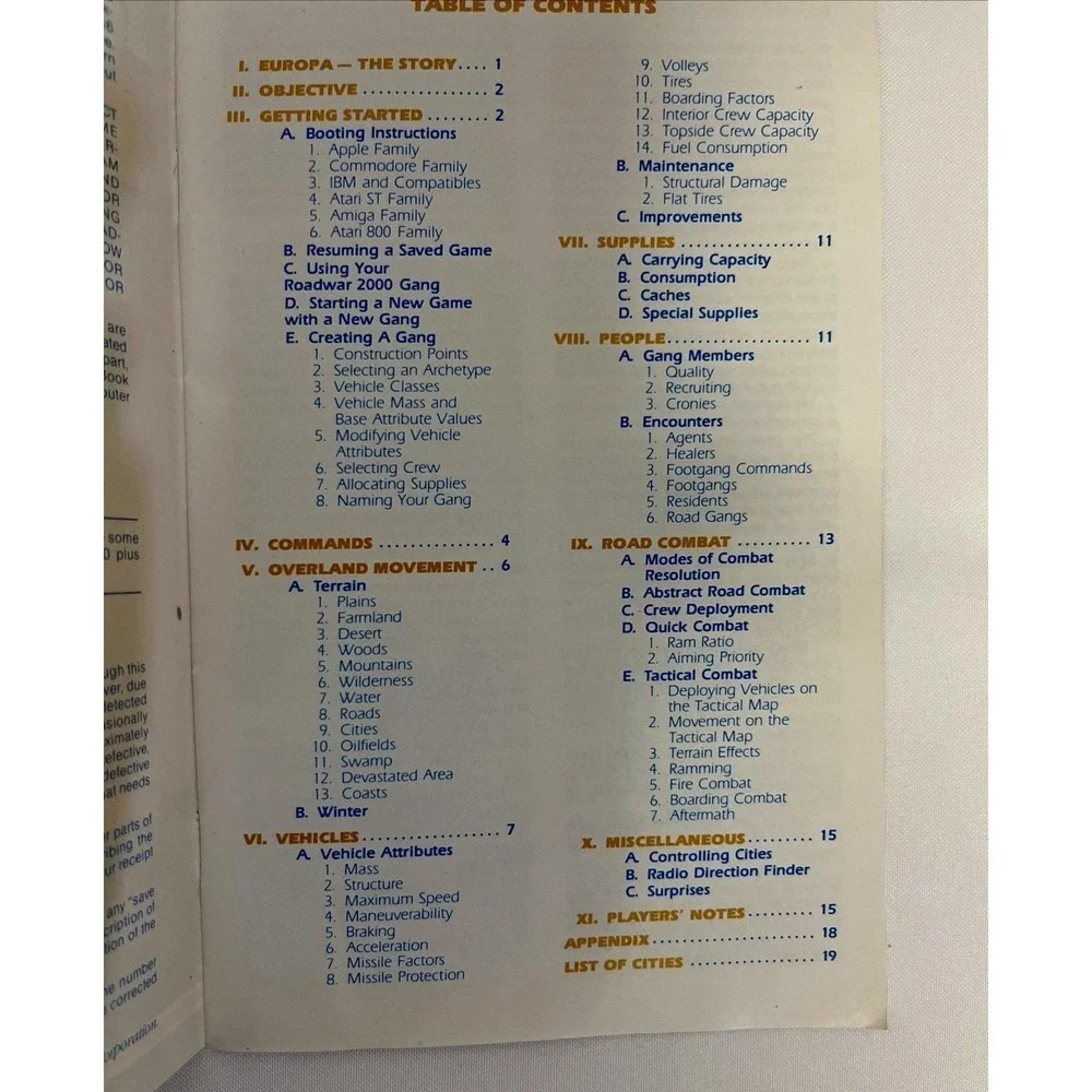 Vintage 1987 Roadwar Europa SSI Manual Only No Box No Game